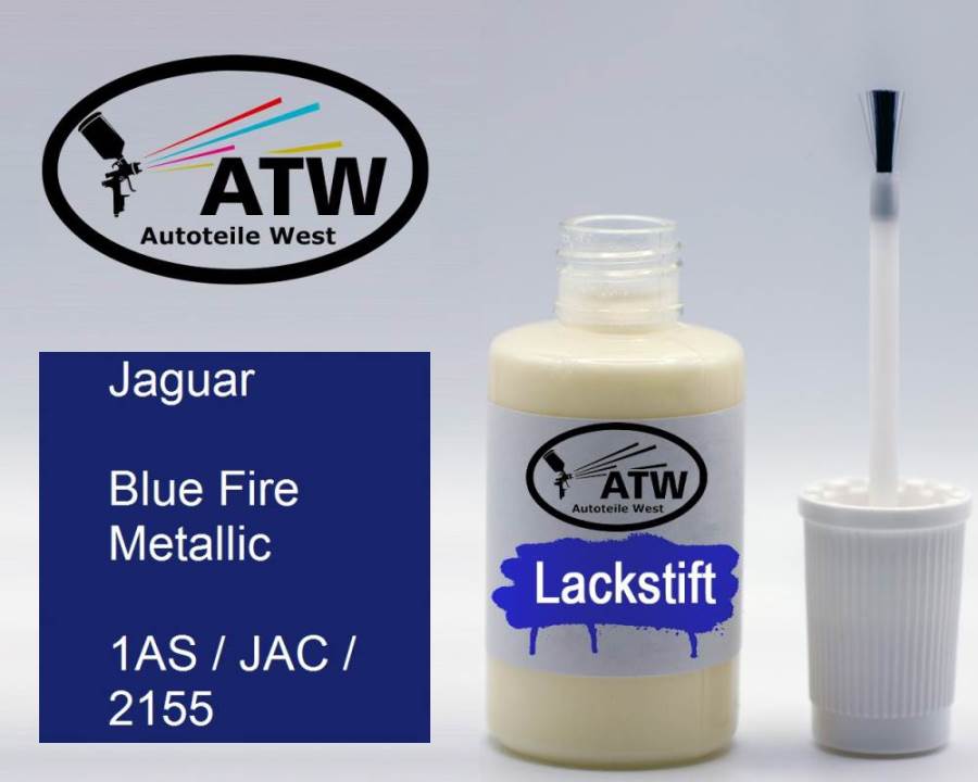 Jaguar, Blue Fire Metallic, 1AS / JAC / 2155: 20ml Lackstift, von ATW Autoteile West.